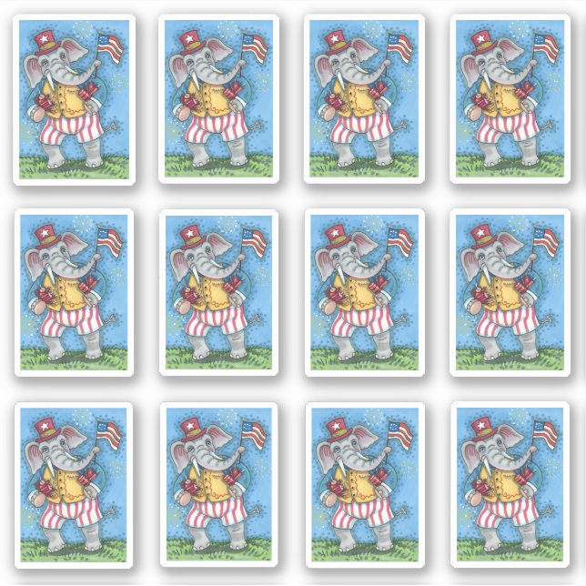 CUTE PATRIOTIC ELEPHANT WAVING AMERICAN FLAG (Front)