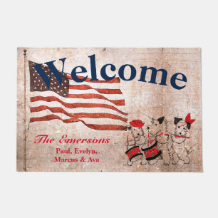 Cute Patriotic Flag Scotty Dogs Fife Band Door Mat