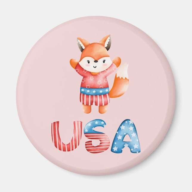 Cute Patriotic Fox Magnet (Front)