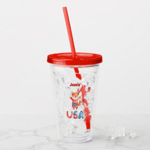 Cute Patriotic Fox Personalised Acrylic Tumbler
