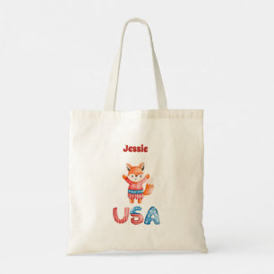 Cute Patriotic Fox Personalised Tote Bag