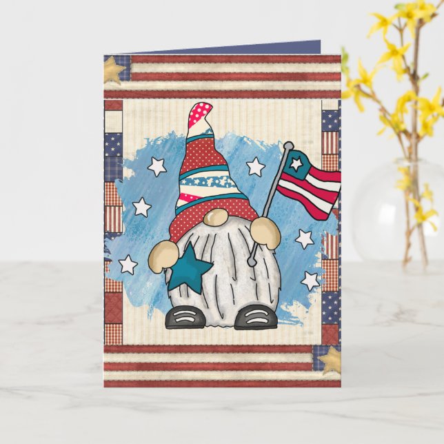 cute Patriotic gnome add text  Card (Yellow Flower)