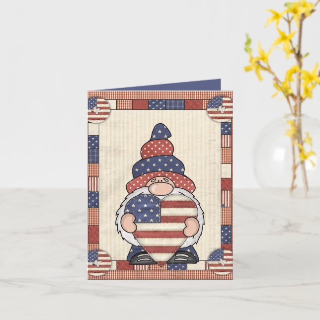 cute Patriotic gnome add text Card (Yellow Flower)