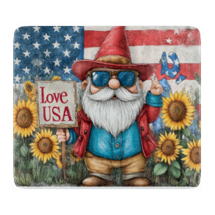 Cute Patriotic Gnome/Sunflower Cutting Board
