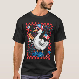 Cute Patriotic Goose Hotdog Usa Flag Boys Kids 4th T-Shirt