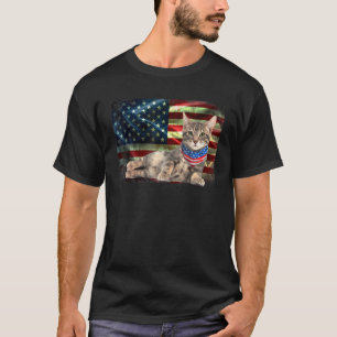 Cute Patriotic Grey Cat American Flag Ca Men Women T-Shirt