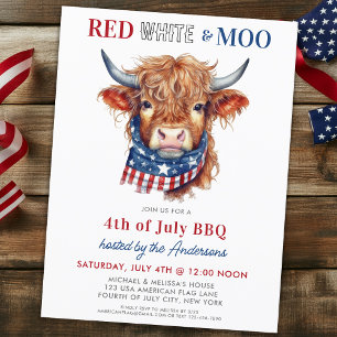 Cute Patriotic Highland Cow 4th Of July Party Postcard
