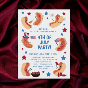 Cute Patriotic Hot Dog 4th of July Invitation