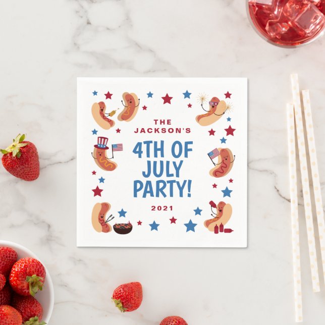 Cute Patriotic Hot Dog 4th of July Paper Napkin (Insitu)
