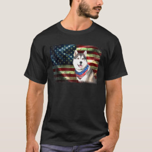 Cute Patriotic Husky American Flag Dog Men Women T-Shirt
