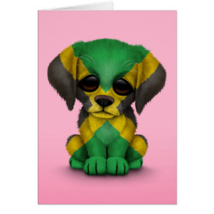 Cute Patriotic Jamaican Flag Puppy Dog, Pink