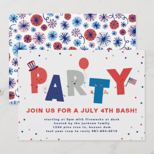Cute Patriotic July 4th Party Invitation