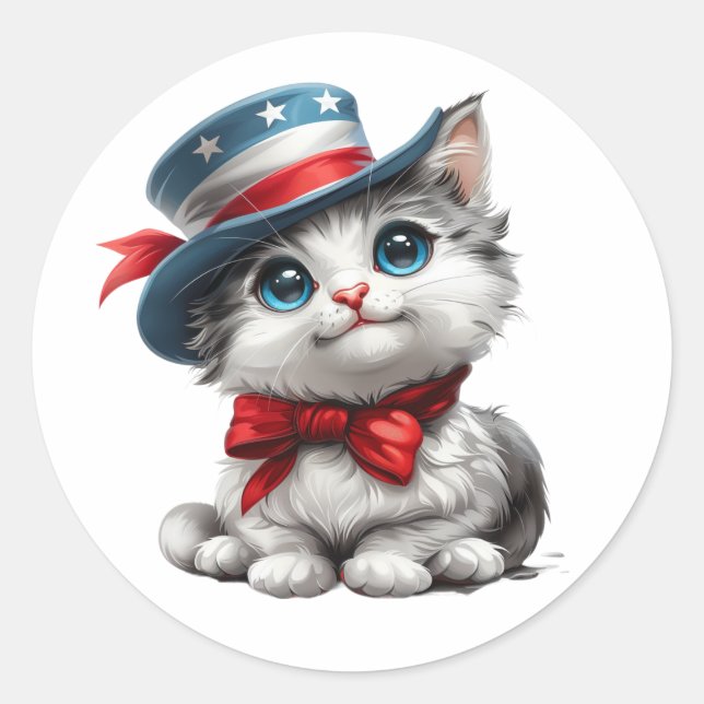 Cute Patriotic Kitten Cat Sticker July 4th Seal (Front)