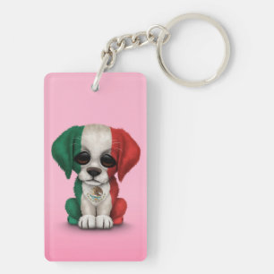 Cute Patriotic Mexican Flag Puppy Dog, Pink Key Ring