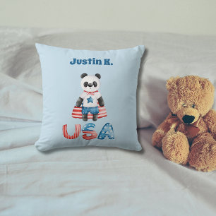 Cute Patriotic Panda Superhero Personalised Cushion