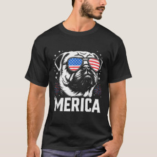 Cute Patriotic Pug Dog America 4th Of July Funny T-Shirt