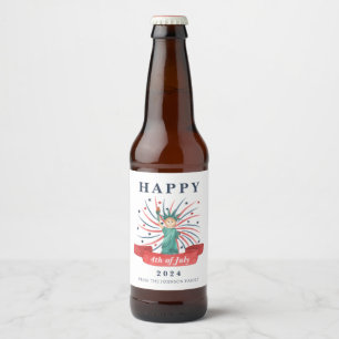 Cute Patriotic Red White And Blue 4th of July Beer Bottle Label