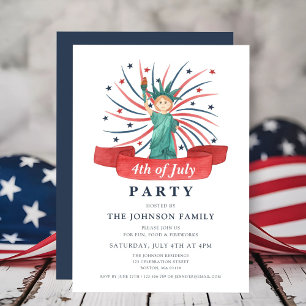 Cute Patriotic Red White And Blue 4th of July Invitation