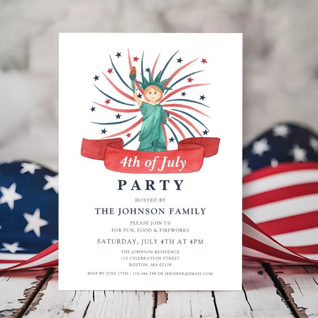 Cute Patriotic Statue Of Liberty 4th Of July Invitation (Cute Patriotic Statue Of Liberty 4th Of July Invitation)