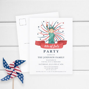 Cute Patriotic Statue Of Liberty 4th Of July Party Invitation Postcard