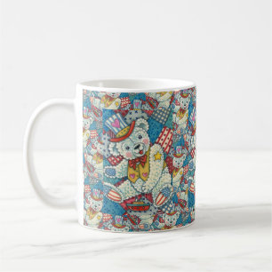CUTE PATRIOTIC TEDDY BEAR, BOAT & PATCHWORK QUILT COFFEE MUG