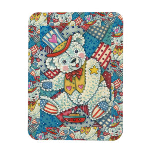 CUTE PATRIOTIC TEDDY BEAR, BOAT & PATCHWORK QUILT MAGNET