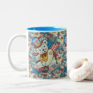 CUTE PATRIOTIC TEDDY BEAR, BOAT & PATCHWORK QUILT Two-Tone COFFEE MUG