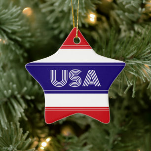 Cute Patriotic USA America Red White and Blue Ceramic Ornament