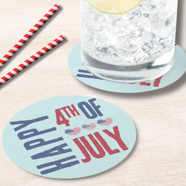 Cute Patriotic USA American Flag Heart 4th Of July Round Paper Coaster (Cute Patriotic USA American Flag Heart 4th Of July Round Paper Coaster)