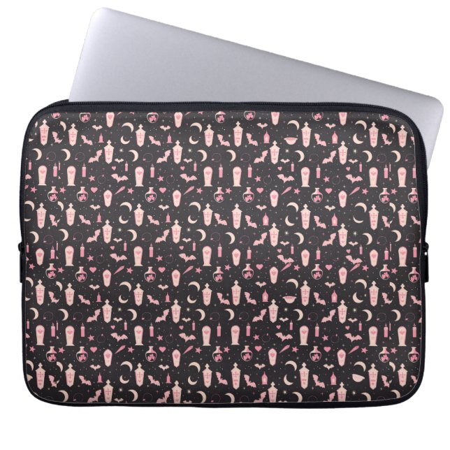 Cute pattern black and pink vampire witchcraft laptop sleeve (Front)