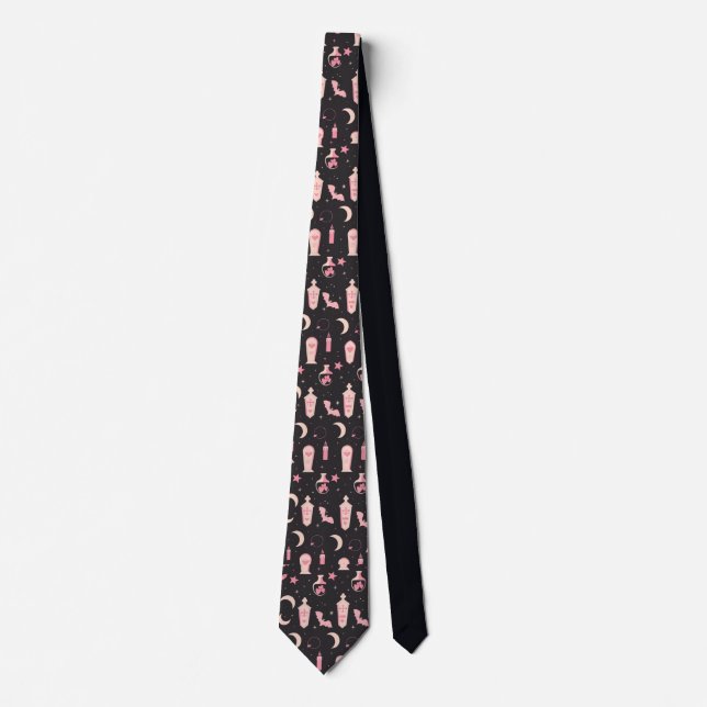 Cute pattern black and pink vampire witchcraft tie (Front)