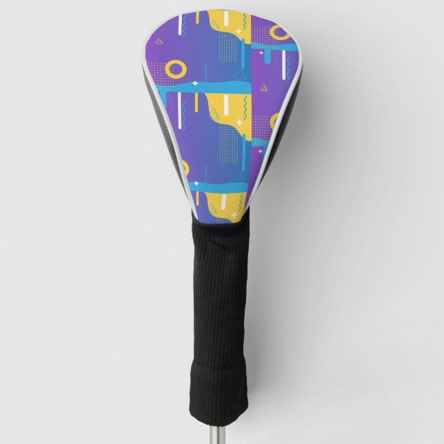 Cute Pattern Colourful Minimal Design Blue Golf Head Cover (Front)