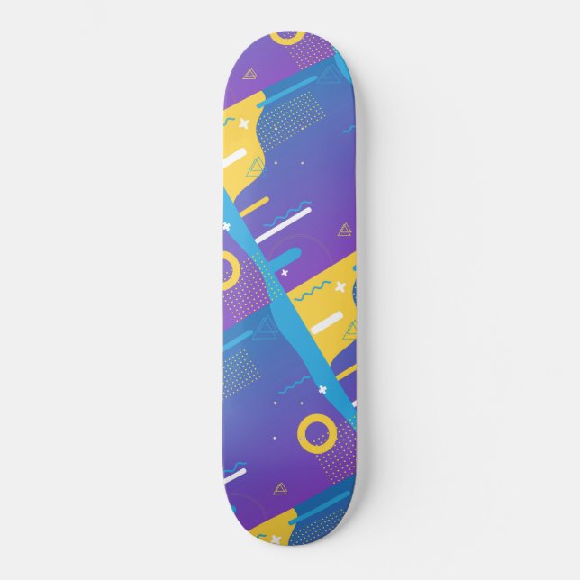 Cute Pattern Colourful Minimal Design Blue Skateboard (Front)