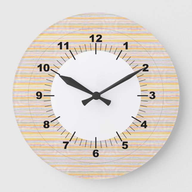 Cute Pattern Colourful Stripes Blue Orange Large Clock (Front)