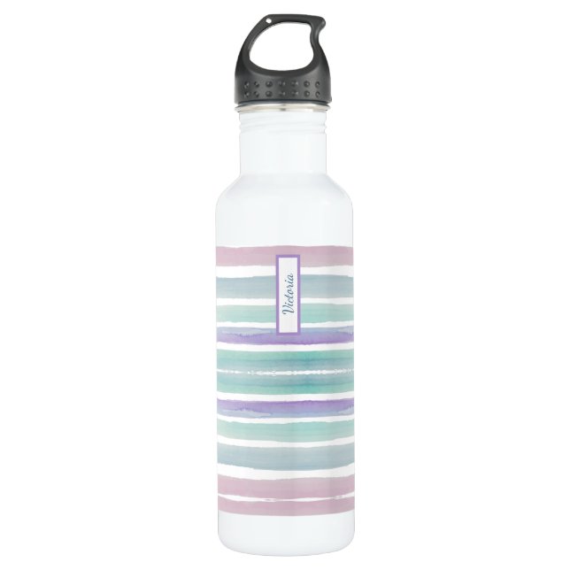 Cute Pattern Colourful Stripes Pink Blue 710 Ml Water Bottle (Front)