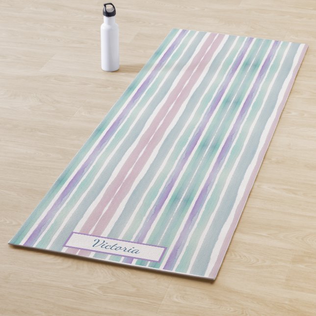 Cute Pattern Colourful Stripes Pink Blue Monogram Yoga Mat (In Situ)