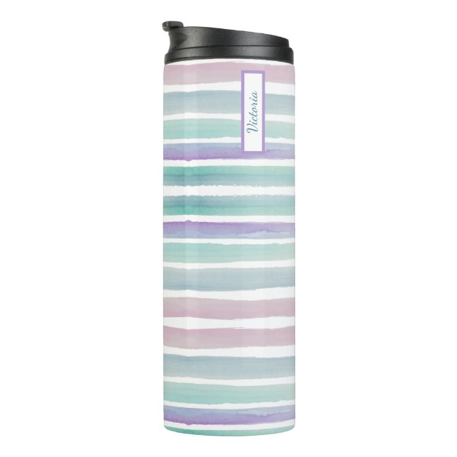 Cute Pattern Colourful Stripes Pink Blue Thermal Tumbler (Rotated Right)