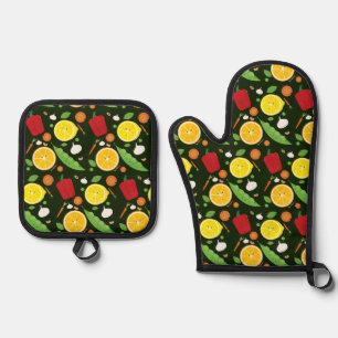 Cute Pattern Fruit Vegetable Food Oven Mitt & Pot Holder Set