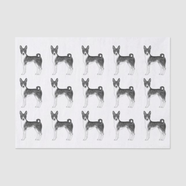Cute Pattern Of A Basenji Dog In Black And White Tissue Paper (Front)