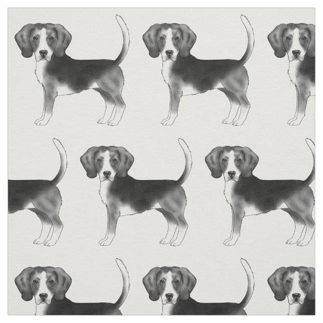Cute Pattern Of A Beagle Dog In Black And White Fabric (Swatch)