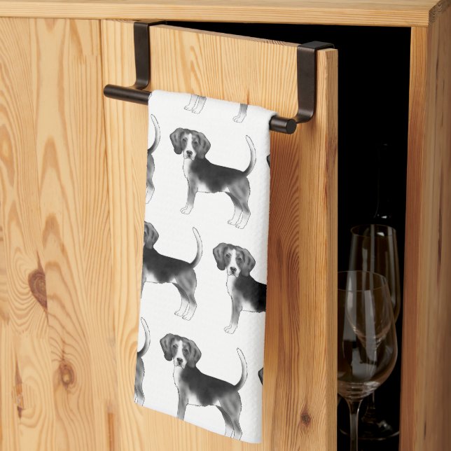 Cute Pattern Of A Beagle Dog In Black And White Tea Towel (Thirds Fold)