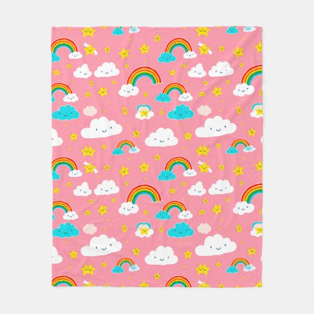 Cute Pattern of Clouds with Rainbows Fleece Blanket (Front)