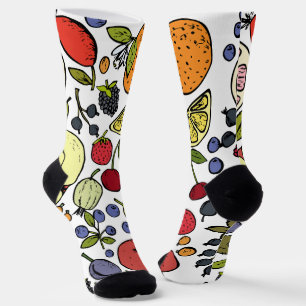 Cute pattern of fruits and strawberry l White Socks