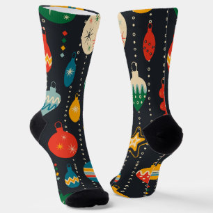 Cute pattern of ornaments in navy blue socks