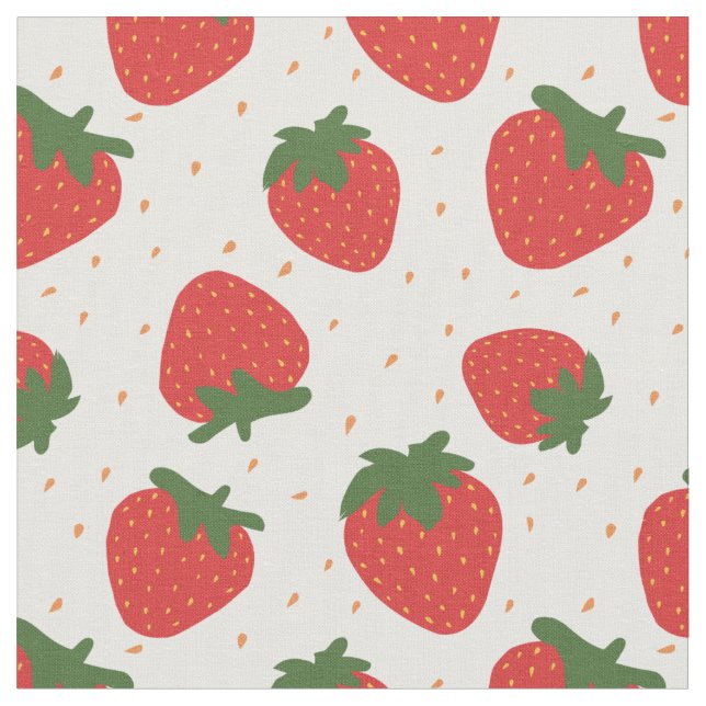 Cute pattern strawberries garden red white summer  fabric (Close Up)