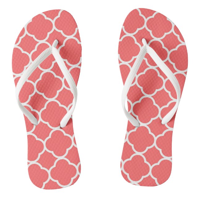 Cute Pattern Stylish Girly Summer Fun Coral White Thongs (Footbed)