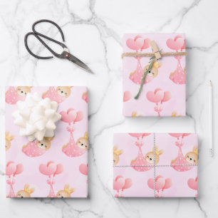 Cute Pattern with Baby Bunny in a Heart Blanket Wrapping Paper Sheet