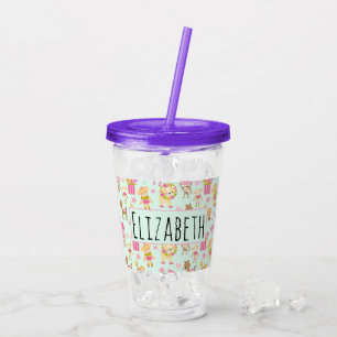 Cute Pattern with Happy Animals & Toys Acrylic Tumbler