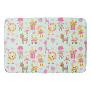 Cute Pattern with Happy Animals & Toys Bath Mat