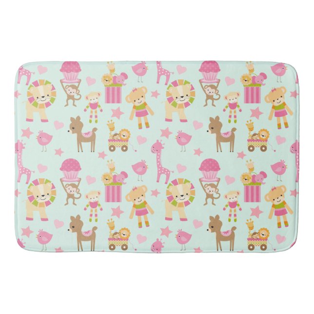 Cute Pattern with Happy Animals & Toys Bath Mat (Front)